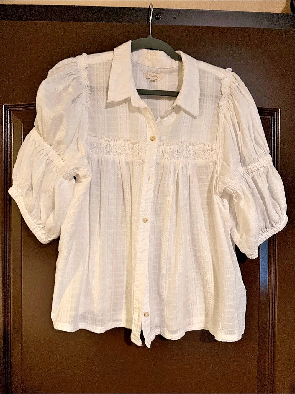 PILCRO Tallulah Puff-Sleeve Buttondown Top White xl